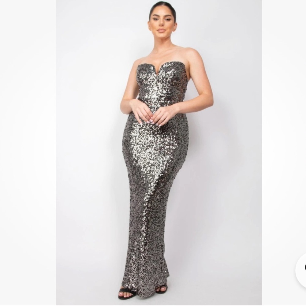 Private Label Strapless Sequin Dress - Silver